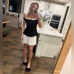 Commense Black and White Off-Shoulder Dress